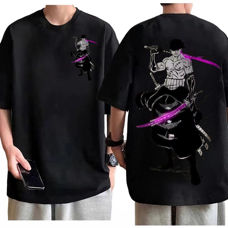 Мужская футболка Roronoa Zoro Purple Blade, 100% хлопок, графический крой, короткий рукав, повседневная.