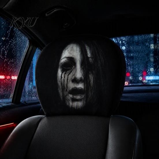 Quick Change Car Interior Styling Funny Headrest Covers, Ghost Skull Print Washable Seat Case Protector, Universal Breathable Auto Accessories