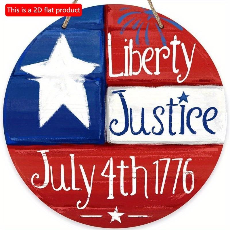 2D flat 20*20см1шт liberty Justiee 4 июля 1776 г. Красные, белые и синие полосы Звездные элементы Художественная табличка, Простой атмосферный стиль Деревянное украшение, Потрясающе