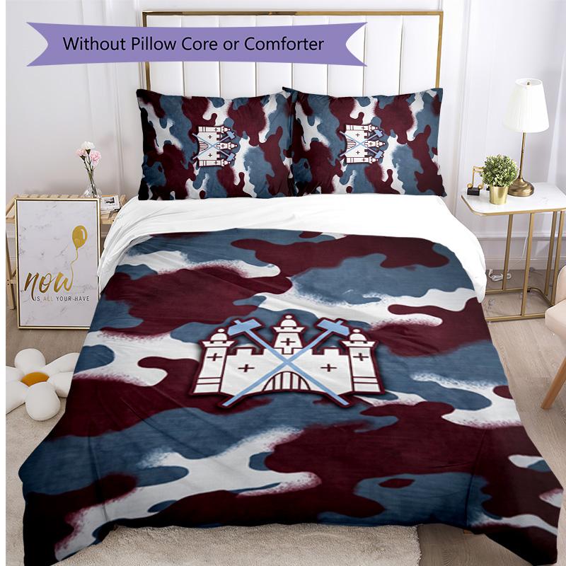 West Ham United Football Printed 3 Pieces Bedding Set, Comfortable Skin Friendly Bedroom Duvet Cover Set