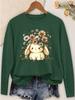Women's Casual Long Sleeve Tee with Cute Rabbit Floral Print, Crew Neck Soft Minimalist Top for Commute Vacation Outdoor Daily Wear Gift,