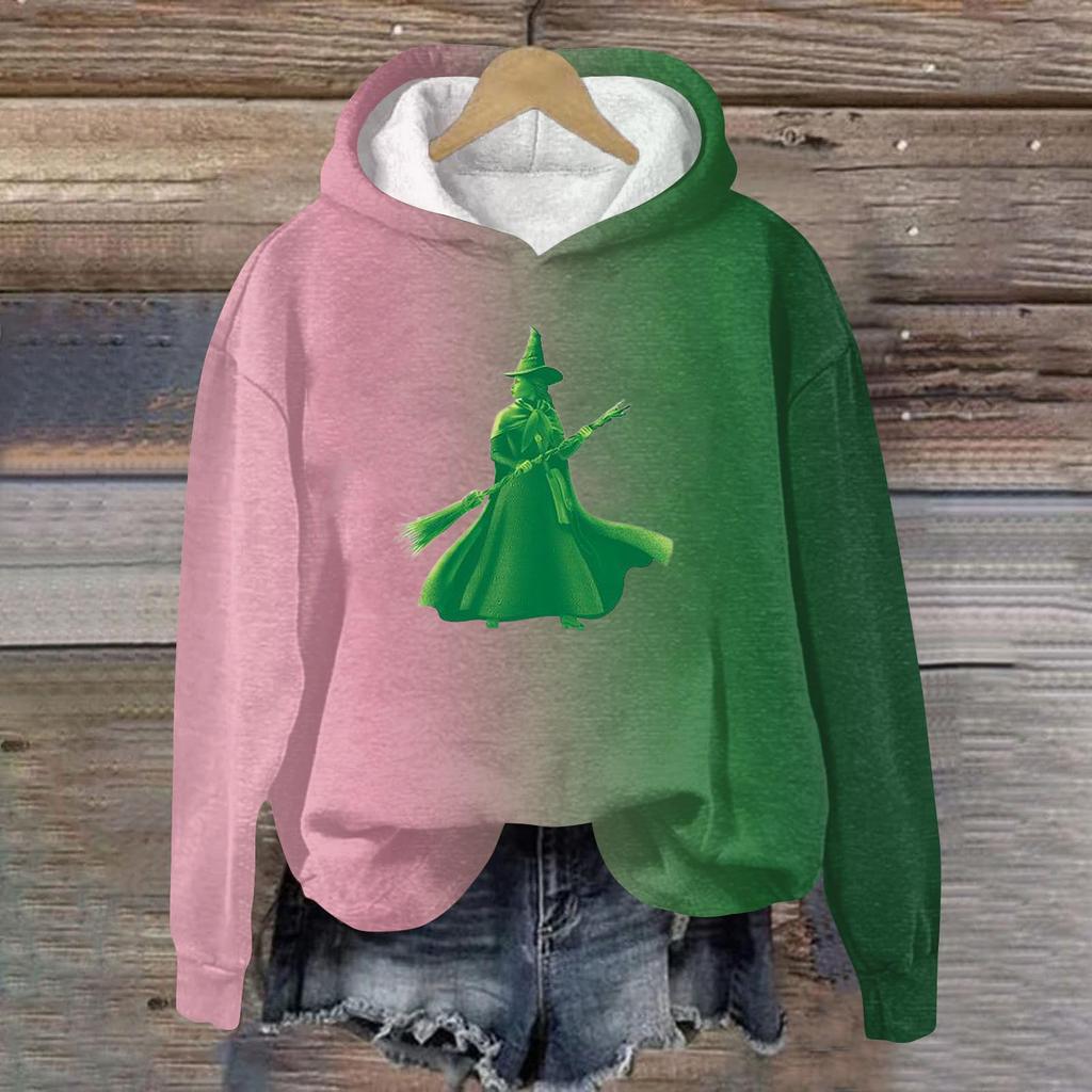 Женский модный повседневный пуловер с длинными рукавами и принтом в виде ведьмы с капюшоном