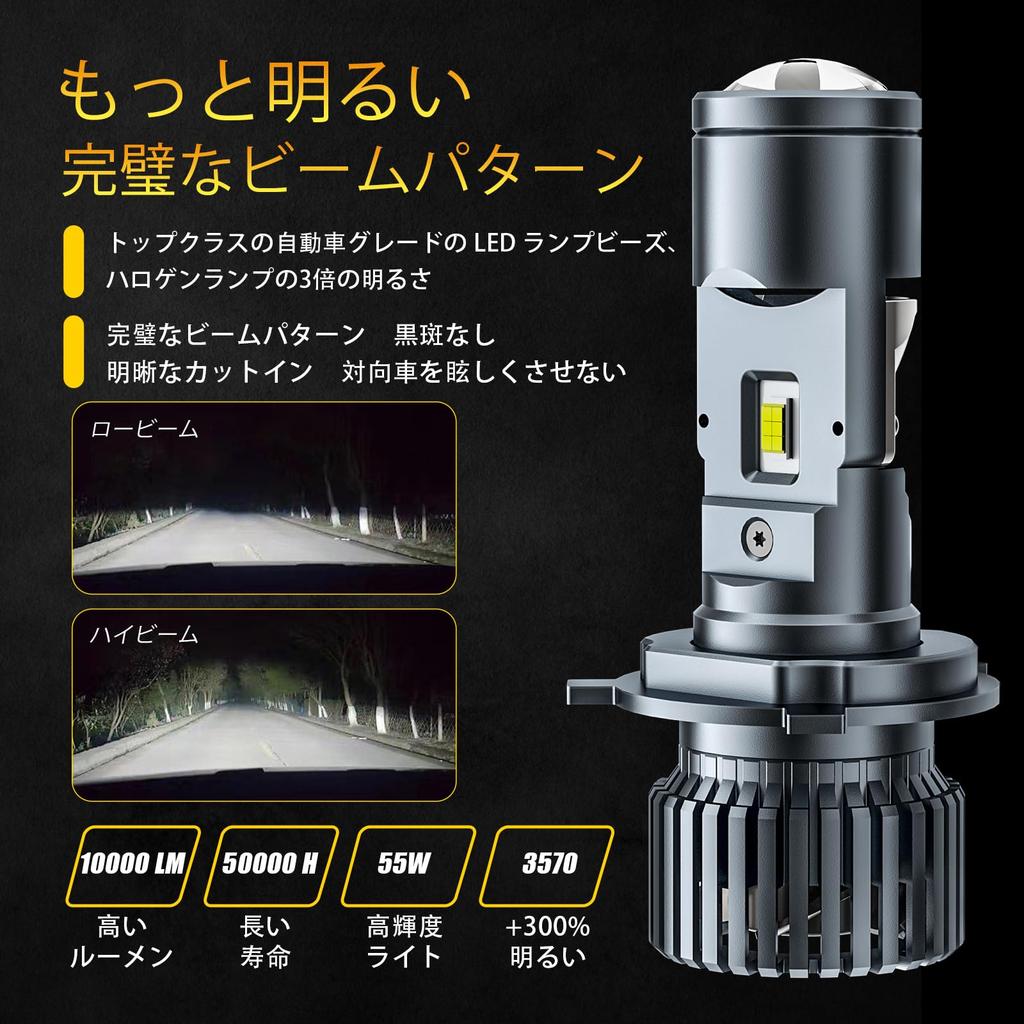 AILEO H4 Car LED Projector with Lens, Headlight, Hi/Lo Switching, Explosive Light, 6,500 K,