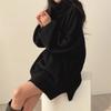 Зимний повседневный вязаный длинный рукав однотонный мешковатый свитер корейская мода женский шикарный водолазка теплый сексуальный свитер