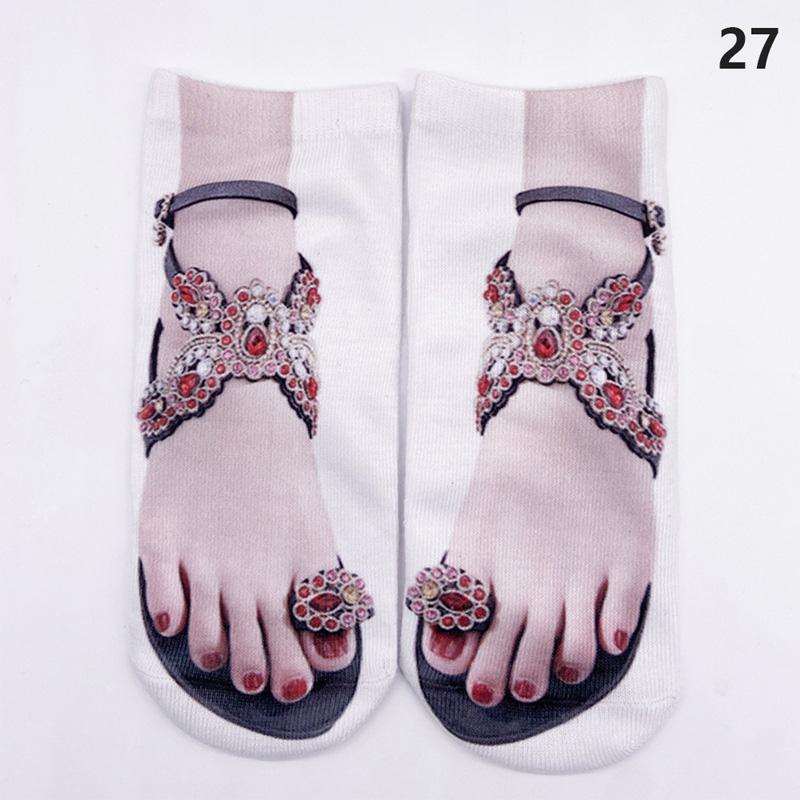 Симпатичные 3D носки со следами, женские кавайные хлопковые носки до щиколотки для девочек