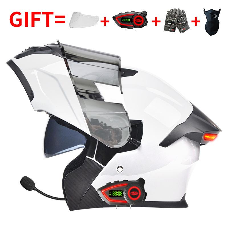 DOT Certified Motorcycle Bluetooth Helmet Men's and Women's Unveiling Helmet Four Seasons Universal Electric Vehicle Full Helmet Cycling Off-road H
