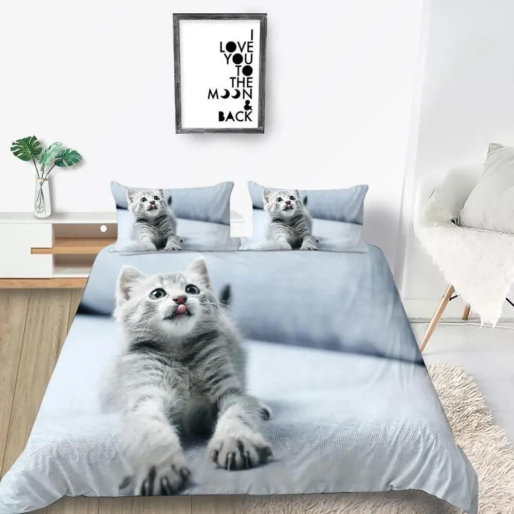 Cat Duvet Cover Collection King Size Microfiber Cute Animal Print Girl Teen Boy Comforter Cover Lovely Kitty Series Pattern Bedding Collection