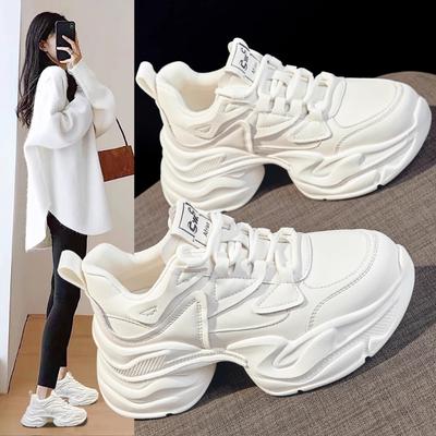 Модные женские туфли Daddy Shoes на толстой подошве 2024 года, новые весенние туфли небольшого роста, спортивные белые туфли на мягкой подошве, повседневные туфли на платформе для женщин