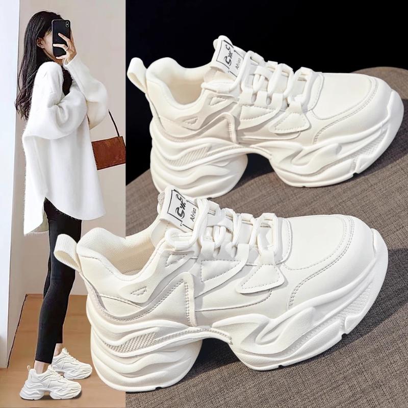 Модные женские туфли Daddy Shoes на толстой подошве 2024 года, новые весенние туфли небольшого роста, спортивные белые туфли на мягкой подошве, повседневные туфли на платформе для женщин
