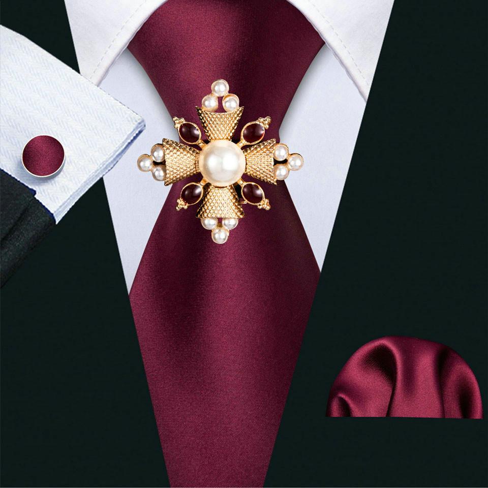 16 стилей галстука для мужчин, тканый галстук с узором пейсли и жемчужной брошью, носовой платок, запонки, комплект, свадебный формальный комплект