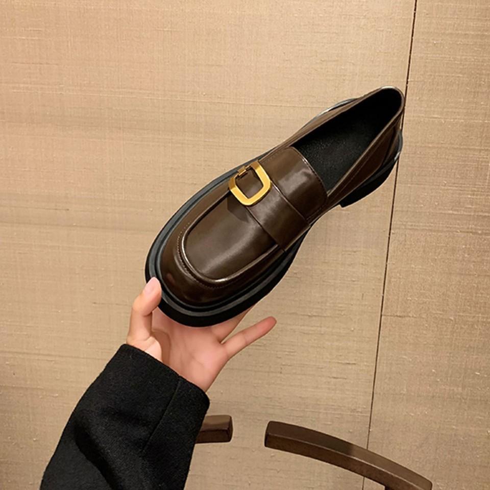 Grape mother studiolee британское слово с квадратной пряжкой толстая подошва толстый каблук квадратный круглый нос лоферы маленькие кожаные туфли женские осень и зима