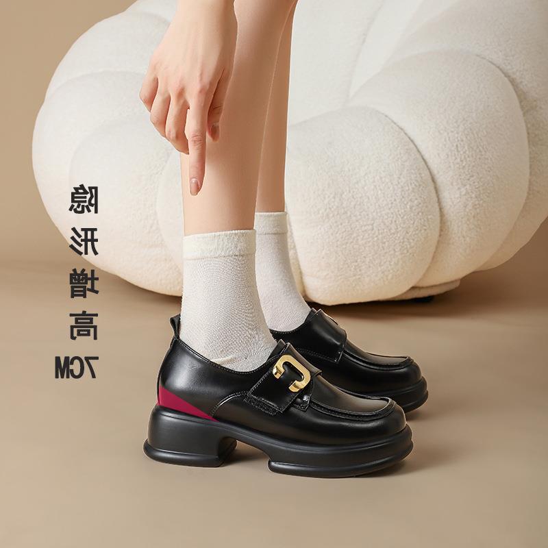 Yuexinwang Genuine Leather Flat for Huizhou Women's Shoes Grape Mother Same Small Leather Shoes Inner Height Increase Thick Sole Small Size Loafers W