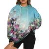 Женский пуловер больших размеров с капюшоном и цветочным принтом, толстовка с капюшоном и длинным рукавом