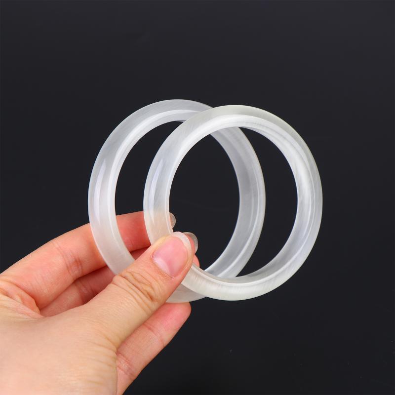 Sophisticated Imitation Jade Glass Bangle with Clear Quartz Crystal for Classy Events