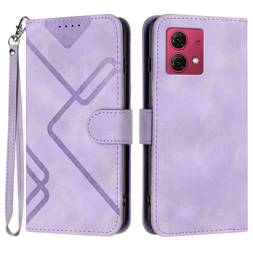 For Motorola Moto G84 5G Wallet Case Line Imprinted PU Leather Phone Cover with Strap