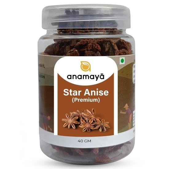 Anamaya Star Anise Whole | Chakri Phool | Highly Aromatic | Sourced from Kerala | Food grade Jar (Pack of 1) | 40 Gms