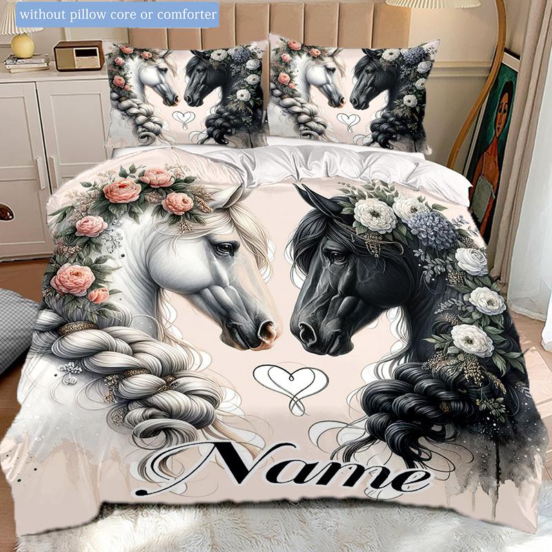 Horse Customize Your Name Duvet Cover Soft Bedding Set For Bedroom Guest Room And Dorm Decoration Threepiece Set Includes 1 Duvet Cover 2 Pillowcases