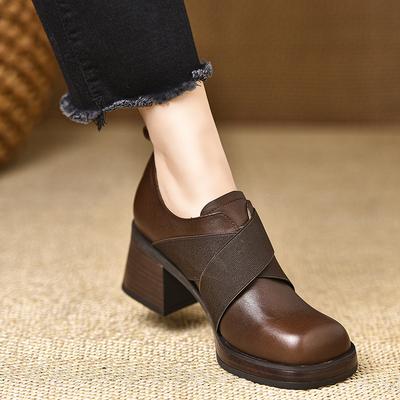 Туфли на толстой подошве и толстом каблуке с глубоким вырезом женские кожаные туфли на резинке водонепроницаемые туфли на платформе