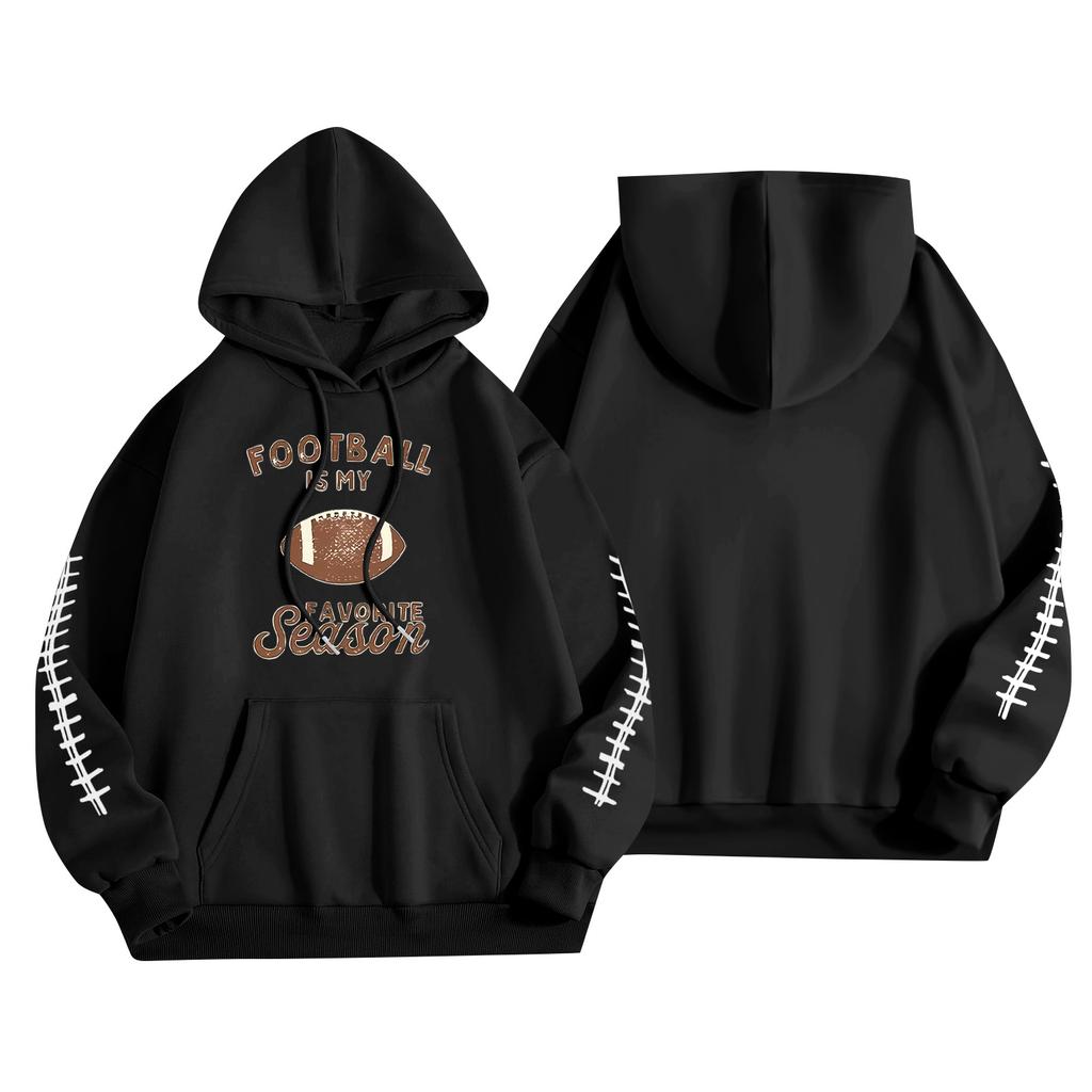 Женский модный, повседневный, удобный свитер с круглым вырезом, капюшоном, длинными рукавами и принтом в стиле регби