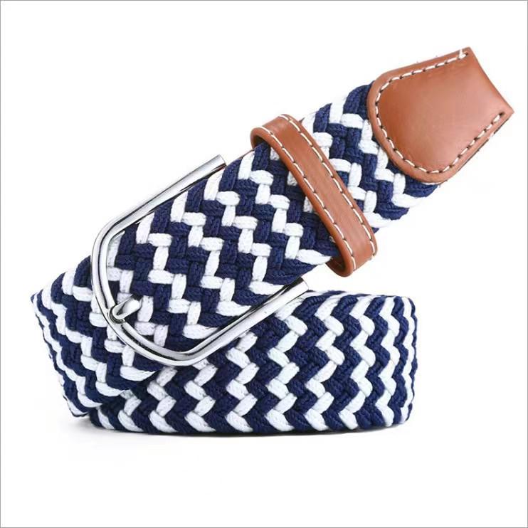 Korean Style Elastic Braided Canvas Belt with Pin Buckle for Men and Women