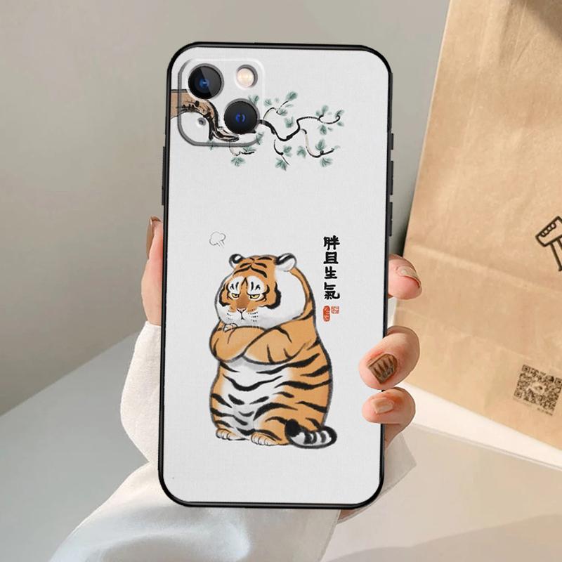 Мультяшный Толстый Тигр Чехол для Телефона Для iPhone 17 Air 16 15 14 13 11 12 Pro Max 13 12 mini 15 16 Plus 16e Чехол Coque