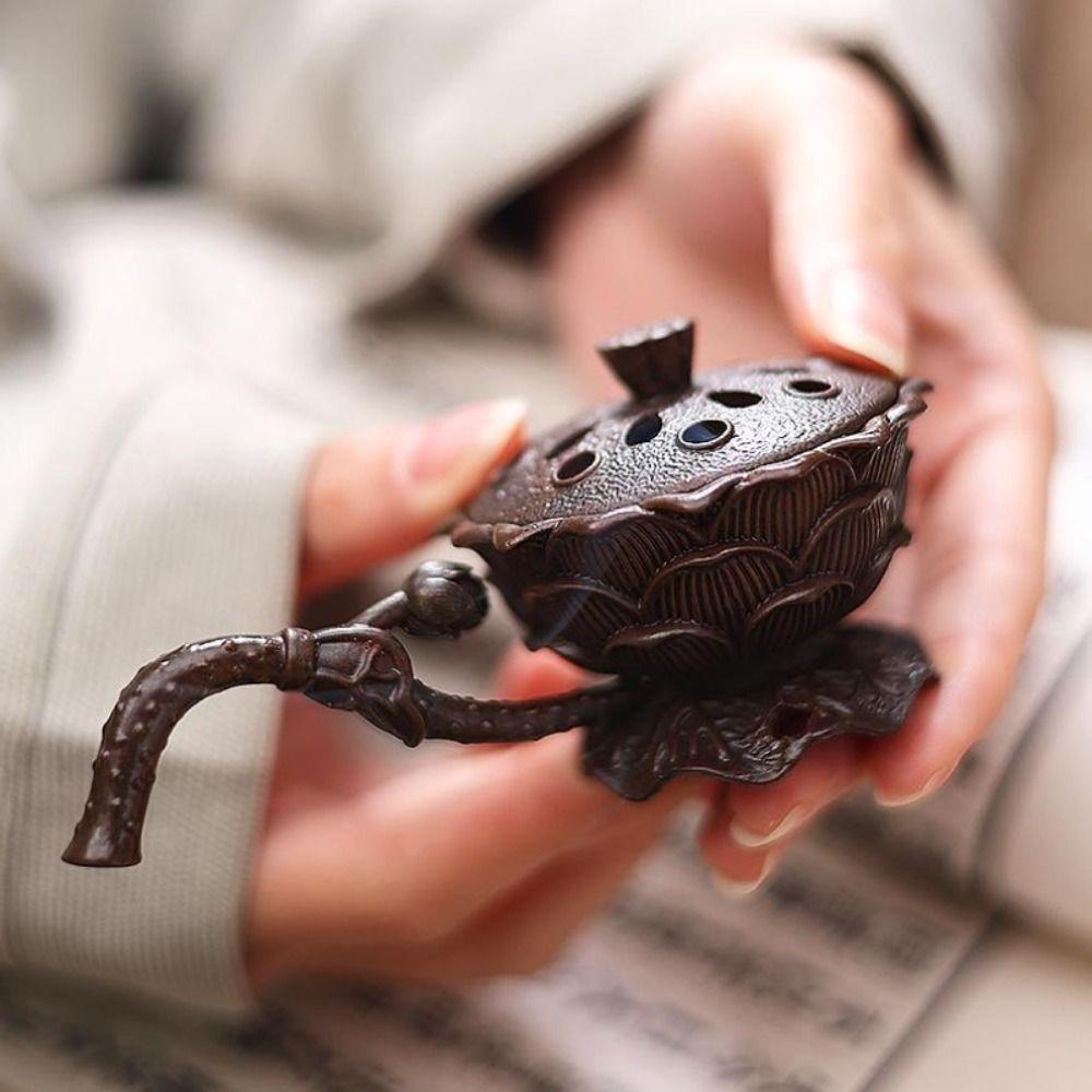 Zinc Zinc Alloy Lotus Hand Stove Small Metal Censer Room Decor Incense Burner  Camping Garden