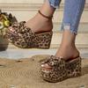 Stylish Comfortable Leopard Print Wedge Sandals - Women's Slip-On Platform Heels with Bowknot
