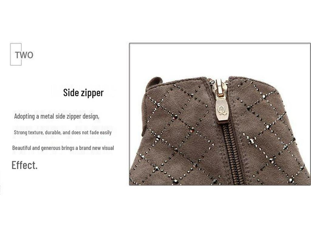 Women's Autumn/Winter Rhinestone Stiletto Ankle Boots with Zipper