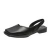 Fashion Women's Square Toe Sandals Summer Elegant Fashion Ladies Elastic Band Flat Heel Women Shallow Party Shoes Square Heel Sandalias