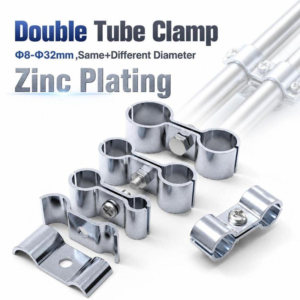 Zinc Plating Parallel Pipe Clamp 8‑Shape Dual Pipe Fixing Clip Practical Twin Hose Clamp Machinery