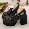Pu Leather Women's Platform Loafers Gothic Black Chunky High Heels Pumps Woman Preppy Style Jk Uniform Shoes