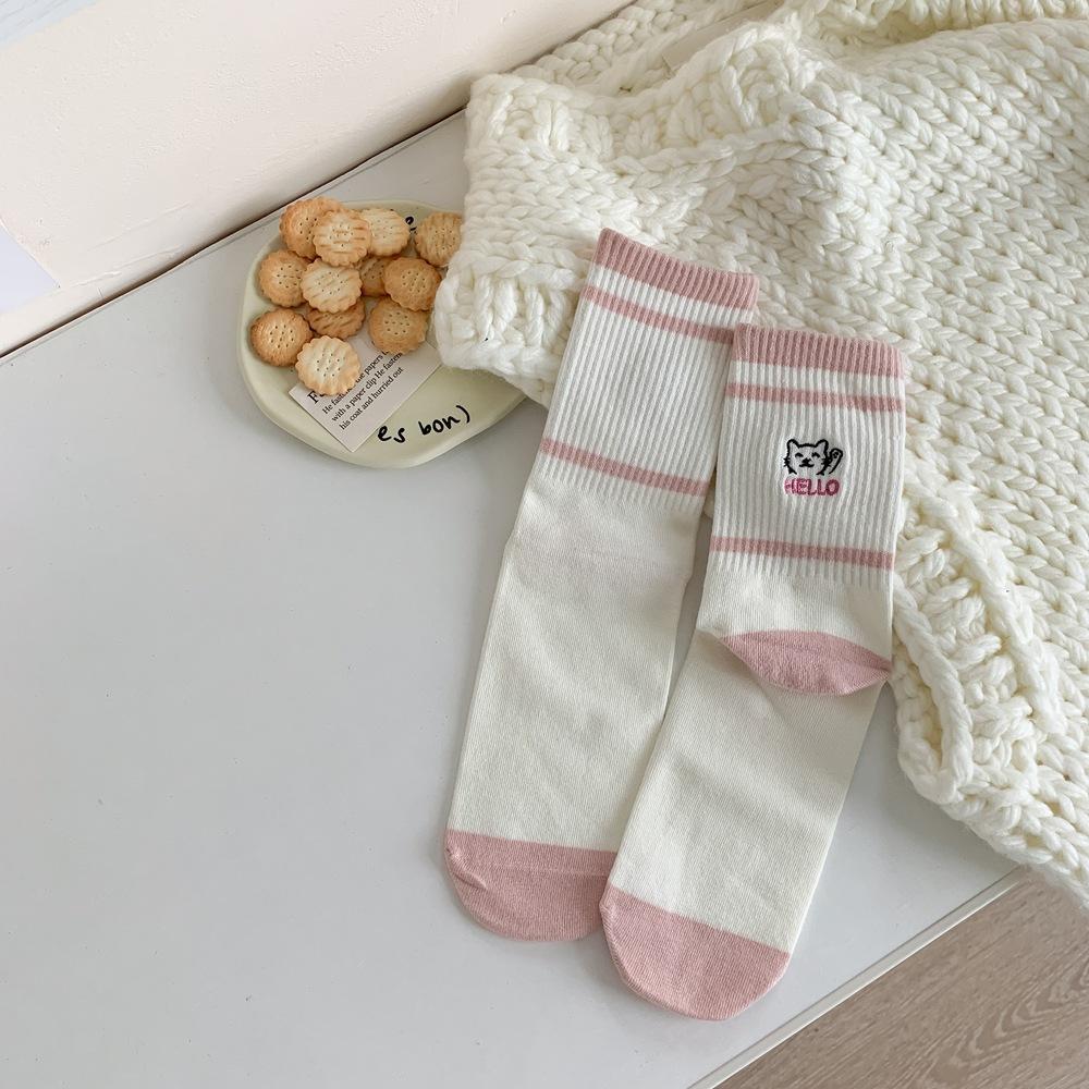 1 пара носков Kawaii с принтом мультяшного кота, женские милые носки для школьниц в стиле колледжа, повседневные носки средней длины в стиле Харадзюку в стиле ретро