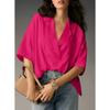 Short Sleeved Lapel Casual Loose Top Solid Color Women’s Blouses & Shirts