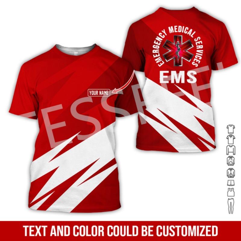 Индивидуальное имя Косплей EMS EMT Медицинский фельдшер Работник Татуировка 3DPrint Лето Harajuku Уличная одежда Короткие рукава Повседневные футболки X4