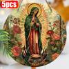 5pcs Wooden Retro Style Virgin Guadalupe Rose Garden Hanging Print Sign: Perfect for Christmas and General Festivities - No Feathers, No Electricity