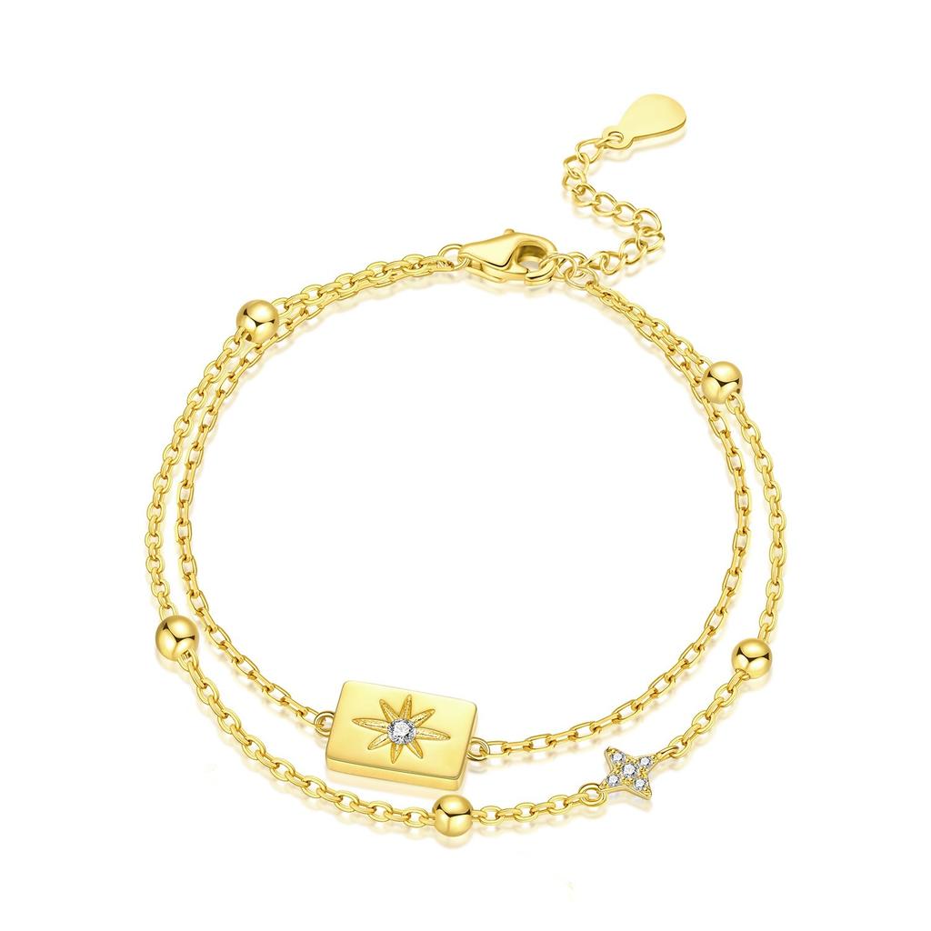 Luxury Gold Star Moon Bracelet with Sparkling Stones for Her