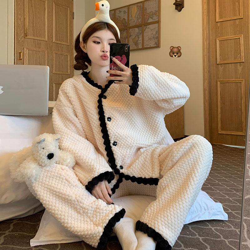 Женская пижама, женский зимний фланелевый пижамный комплект, флисовая пижама, одежда для сна, толстый теплый бархатный женский домашний костюм, милая милая пижама