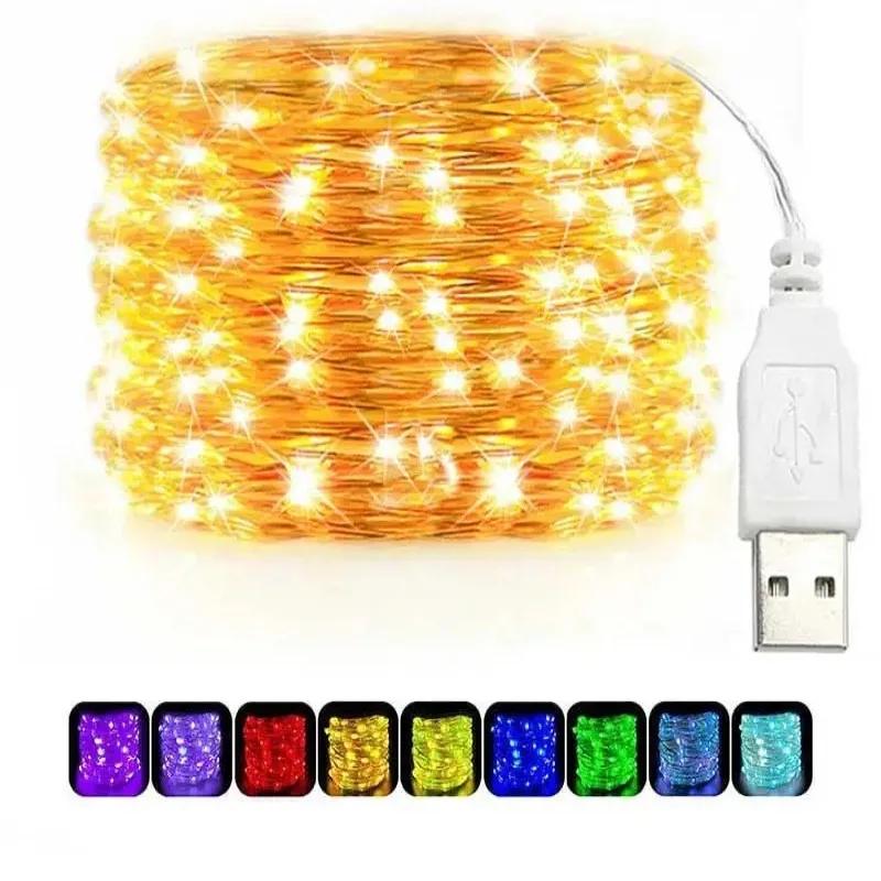 Светодиодная гирлянда на USB, медная/серебряная проволока, водонепроницаемая светодиодная гирлянда для Рождества, свадьбы, уличного украшения
