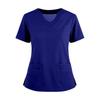 Women's Short Sleeved Solid Color V-neck Buttonable Side Slit Top T-shirt