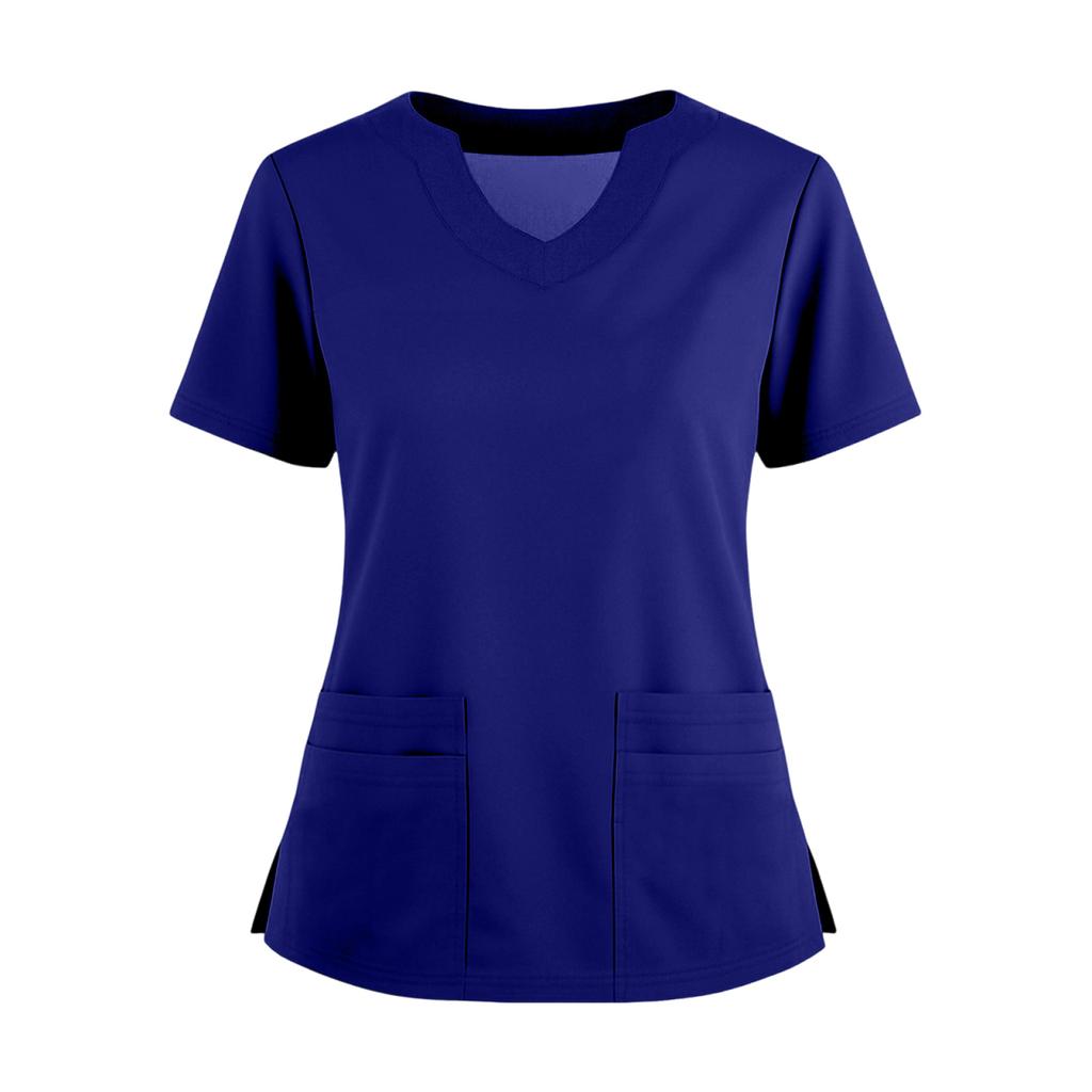 Women's Short Sleeved Solid Color V-neck Buttonable Side Slit Top T-shirt