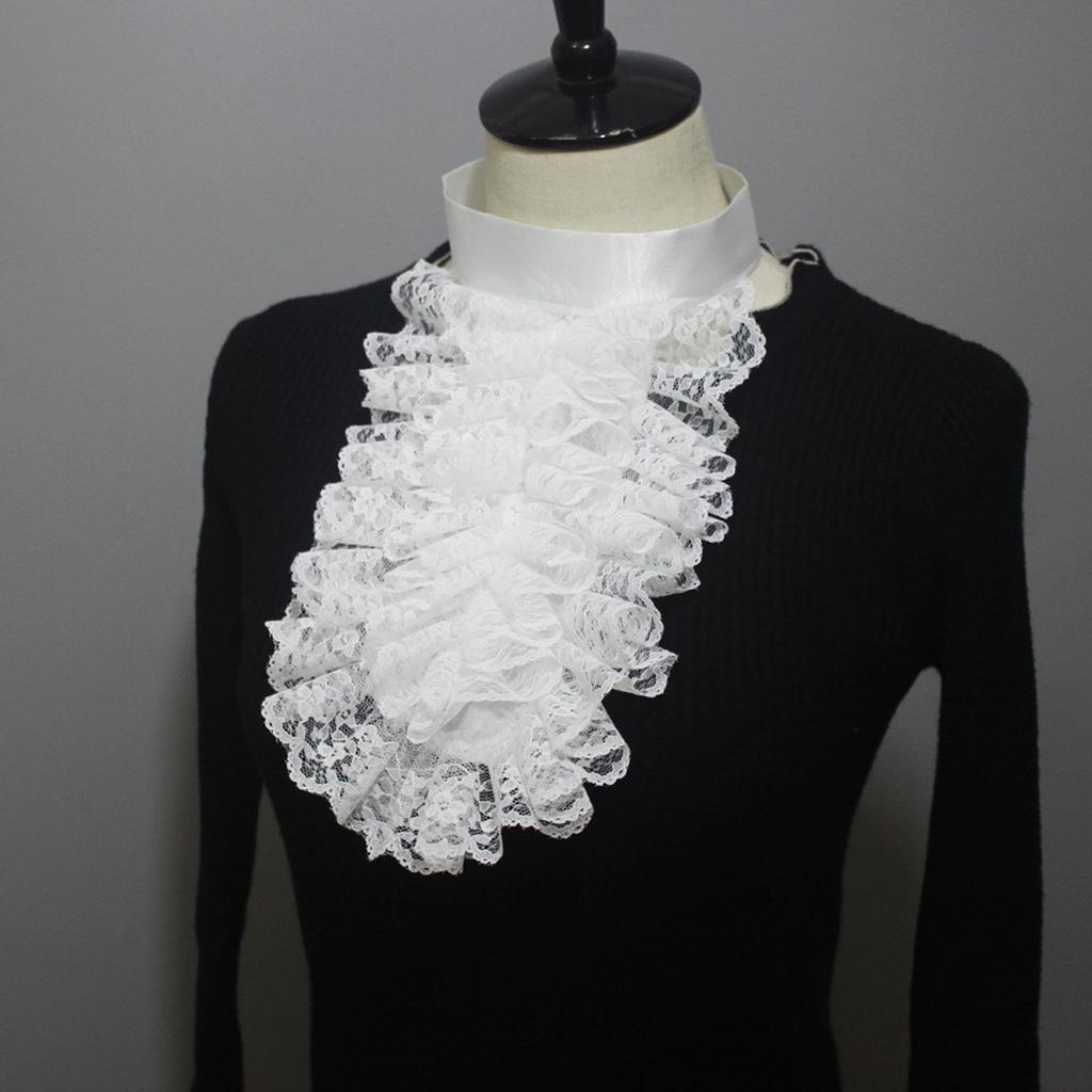 Victorians Colonial Ruffle Lace Jabot False Collar Necktie Steampunk Medieval Costume Shirt Front Detachable Neck Collar