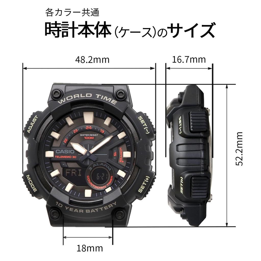 Casio World Time Quartz Wristwatch with Black Inverted LCD and Military Green Overseas Model AEQ-110W-3AV Men's Analog-Digital Display, [Used]