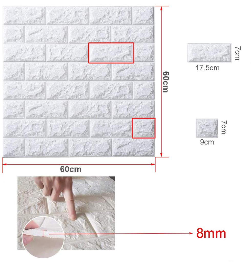 WANWEI 3D Wallpaper Brick Soundproof Sheet Waterproof Wallpaper Heat Insulation Self Adhesive DIY Cushion Sticker Sheet 3D Wall Wallpaper Removable