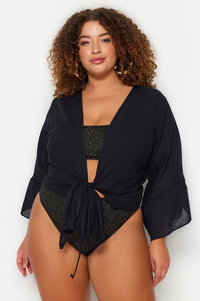 Women's Fashion New Plus Big Size Blouse Black Double Breasted Collar Blouse