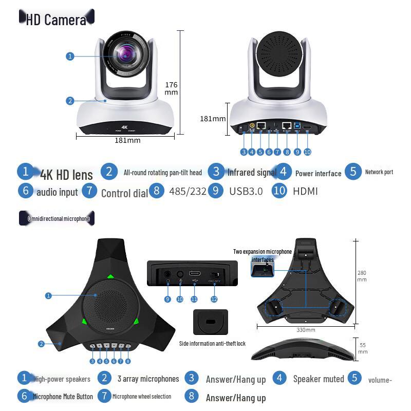 HongShiDao 4K HD Video Conferencing System with Wireless Microphone & OPS PC (CN version)