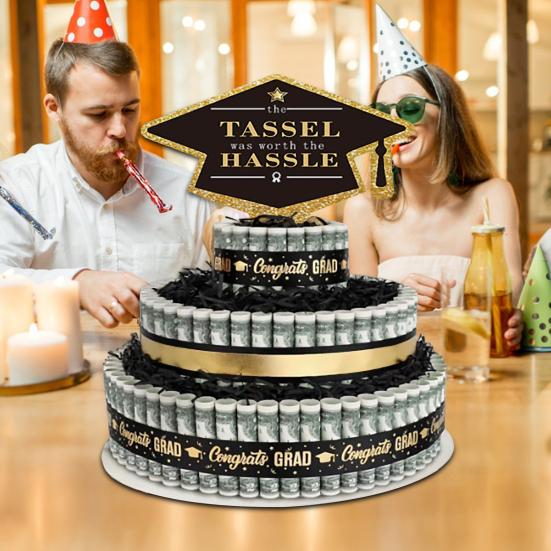 2025 Graduation Gifts 3 Tier Cake Filled with Cash Money Class of 2025 Graduation Decoration for Boys Girls High School College Grad Party Supplies