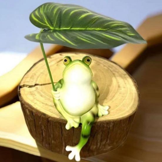 Статуэтка лягушки декоративная смоляная лягушка с зонтиком из листьев фигурка орнамент водонепроницаемая мини лягушка