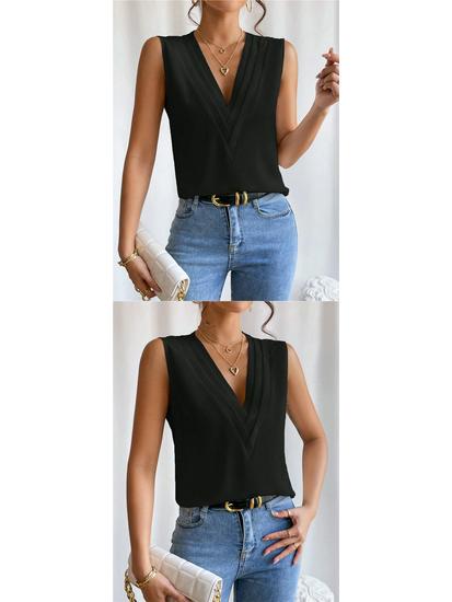 Женский летний многослойный топ с V-образным вырезом, однотонный, европейский и американский стиль