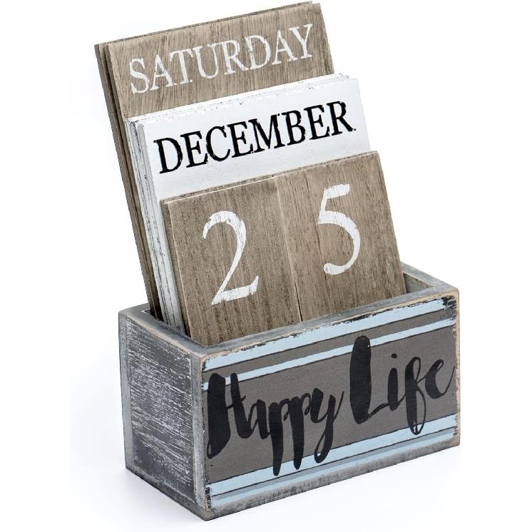 Notakia Perpetual Calendar, Wooden Calendar for Home Office Desk Accessories Vintage Wood Block Calendar(Green)