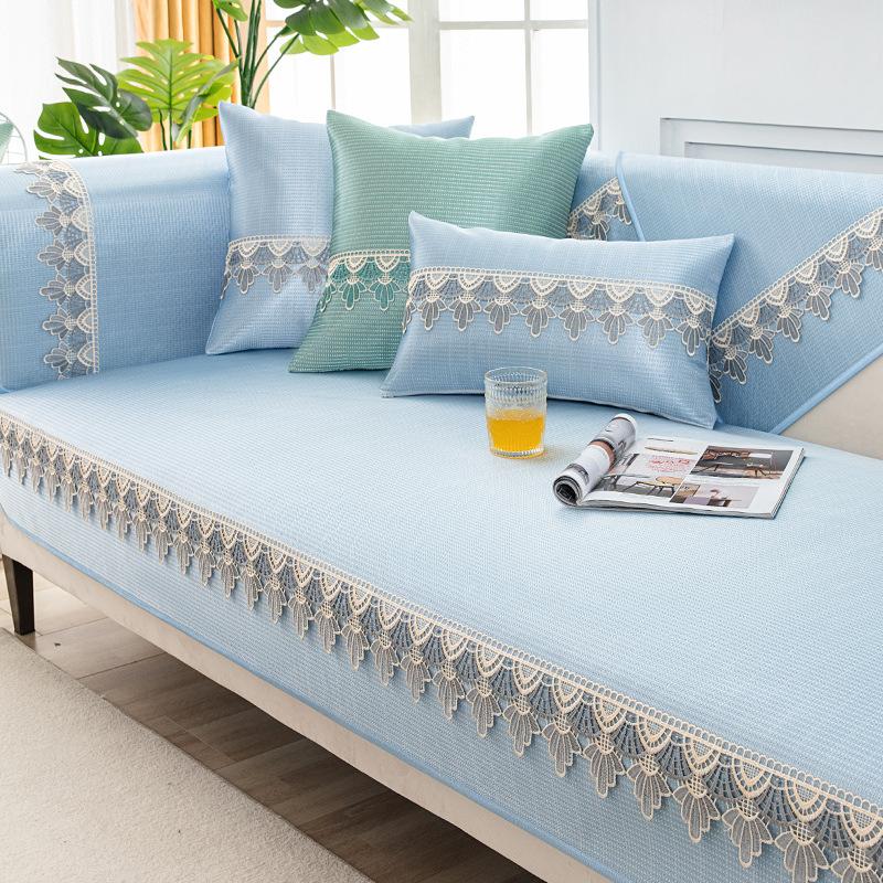 Чехол для дивана из ледяного шелка, летний четырехсезонный универсальный нескользящий чехол для дивана, сиденья, кружевное полотенце для дивана для гостиной, чехол для дивана